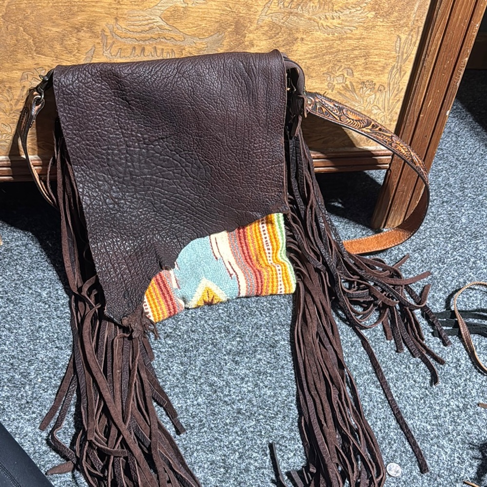 Brown Leather Fringe Crossbody Bag
